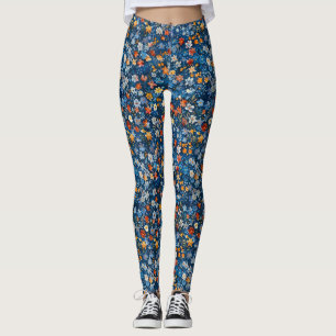 Fetstiskt Blommigt Ditsy Patterned Mörk blått Legg Leggings