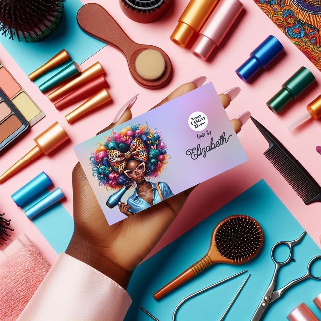 Fetstiskt, svart, Woman Hair Salon-varumärke Visitkort (Bold Afrocentric Black Woman Hair Salon Branding Business Card)