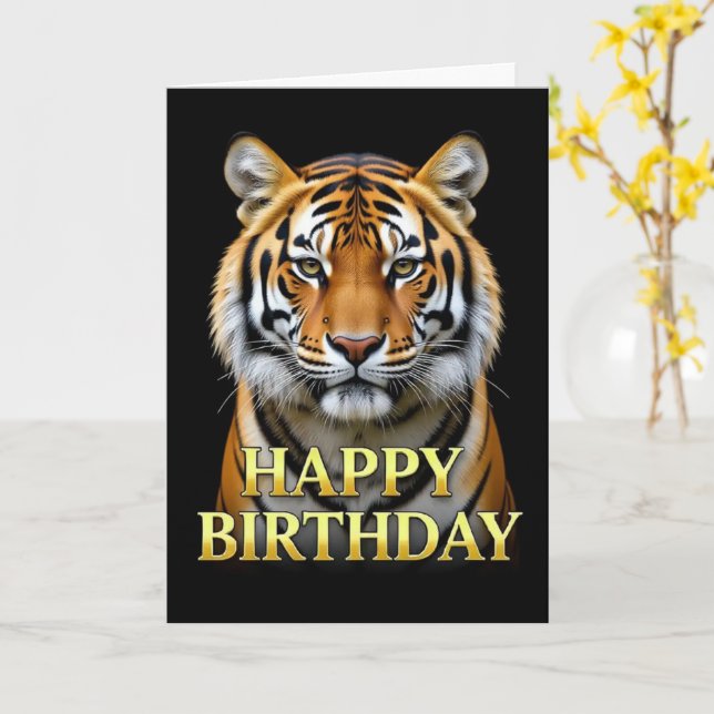 FETT DISTinkt NÄRBILD TIGER FÖDELSEDAGKORT Kort (Gul blomma)