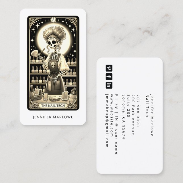 Fett Nagel Tech Tarotkort Svart Affärskort Visitkort (Fram/baksida)