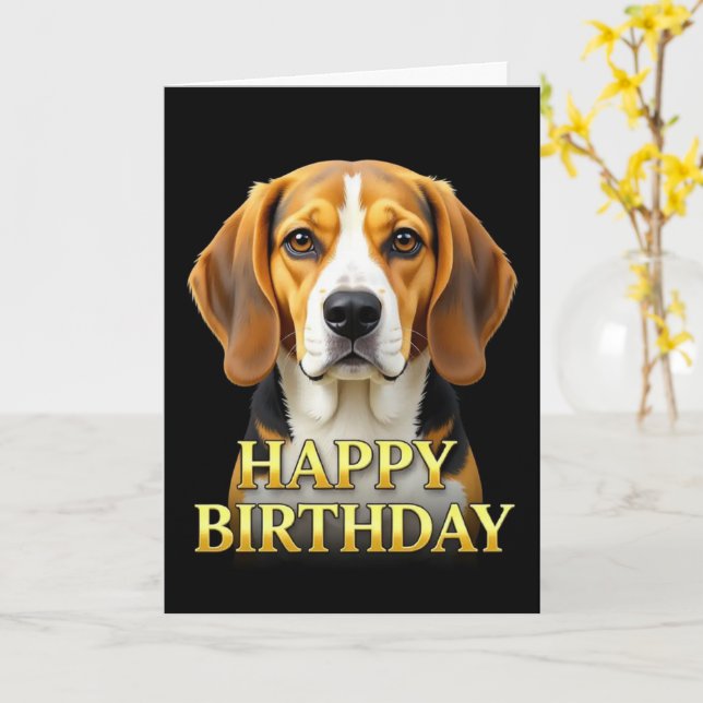 FETT SÄRPRÄGLAD NÄRBILD BEAGLE FÖDELSEDAGKORT KORT (Gul blomma)