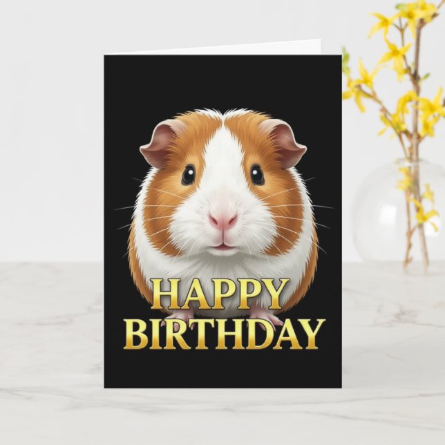 FETT SÄRPRÄGLAT NÄRBILD GUINEAPIG FÖDELSEDAGKORT KORT (Gul blomma)