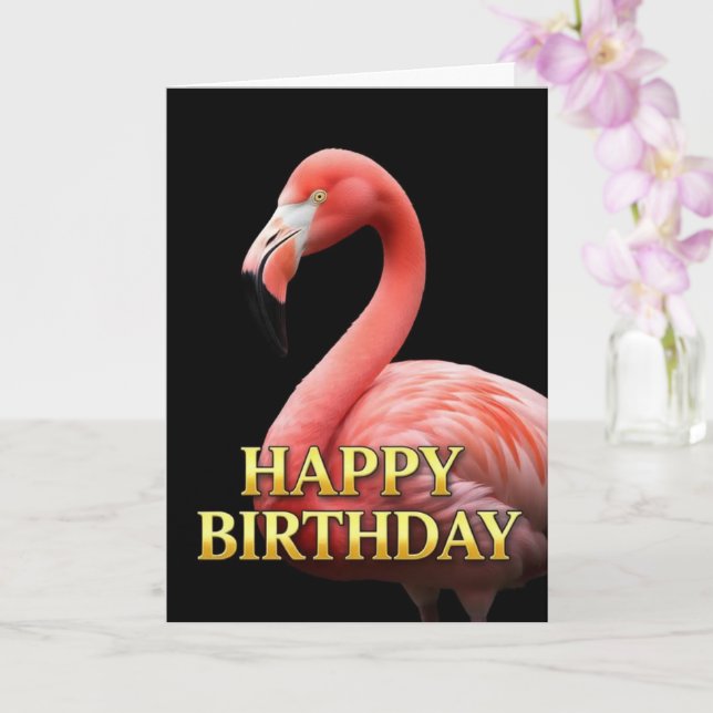 FETT TILL FÖDSELSDAGSKORT MED FLAMINGO I NÄRBILD KORT (Orkide)