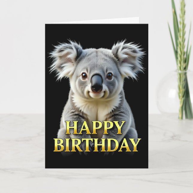 FETT TYDIGT NÄRBILD KOALA FÖDELSEDAGKORT KORT (Framsida)