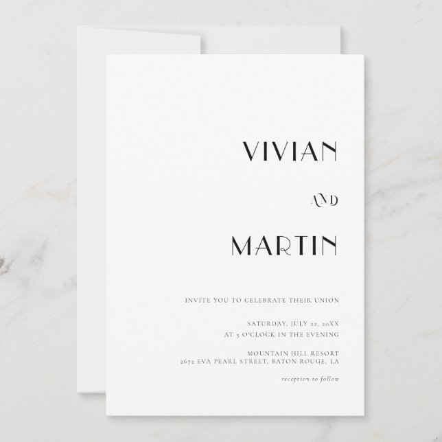 Fettext svart och vit Bröllop-allt-i-ett-QR Inbjudningar (Framsida)