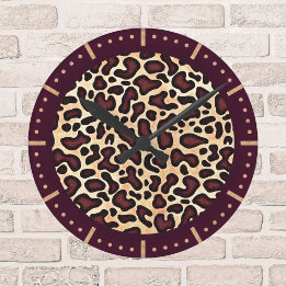 Fettryckt Leopardycksmönster Brun Svart Tanfläckar Rund Klocka
