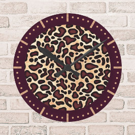 Fettryckt Leopardycksmönster Brun Svart Tanfläckar Rund Klocka