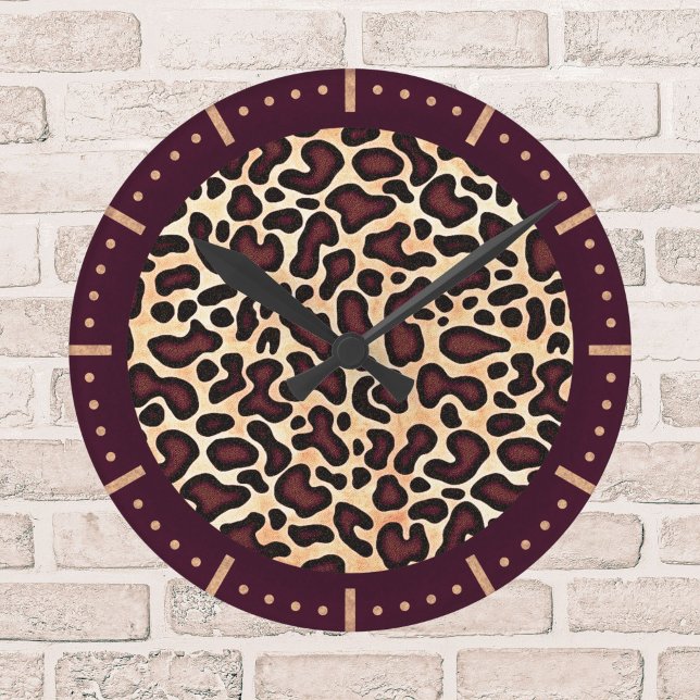 Fettryckt Leopardycksmönster Brun Svart Tanfläckar Rund Klocka (Skapare uppladdad)