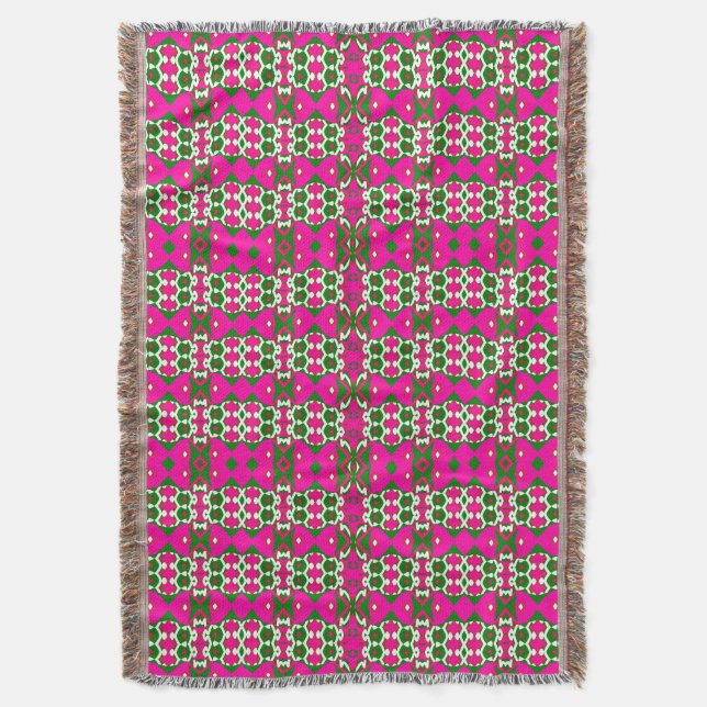 Fetts Rosa & Grön Geometrisk Retro Mönster Filt (Framsidan Vertikal)