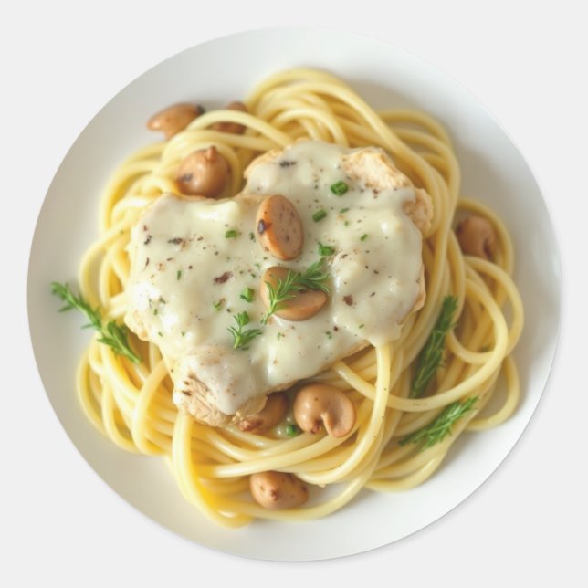 Fettuccini Alfredo Funny Food Runt Klistermärke (Framsida)