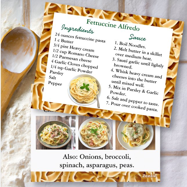 Fettuccini Alfredo Recept Card Vykort (Skapare uppladdad)