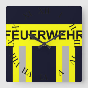 Feuerwehr Symbol Uniform Blau Fyrkantig Klocka