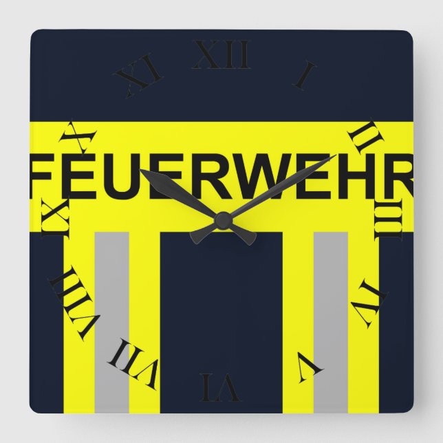 Feuerwehr Symbol Uniform Blau Fyrkantig Klocka (Framsida)