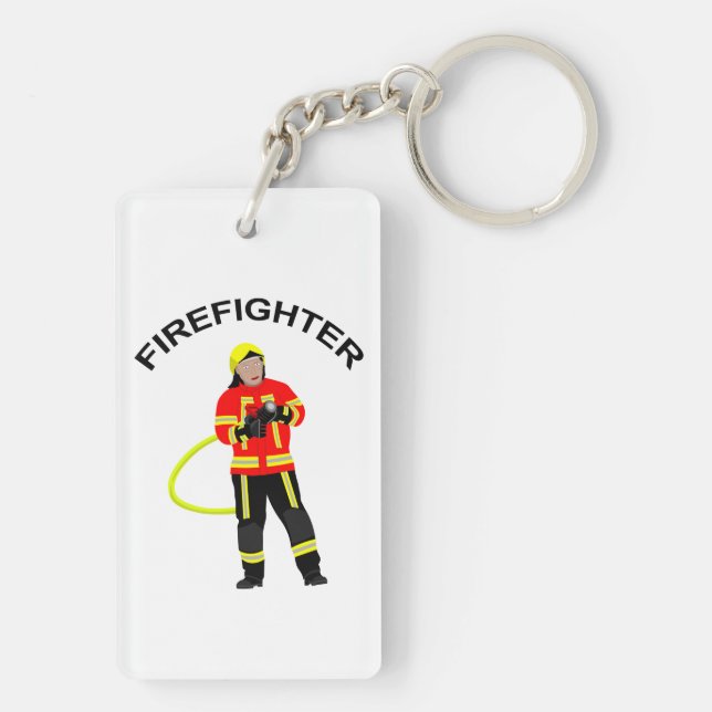 Feuerwehrmann in Einsatzkleidung  Schlüsselanhänge (Baksidan)