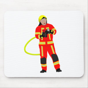 Feuerwehrmann in roter Einsatzkleidung Musmatta