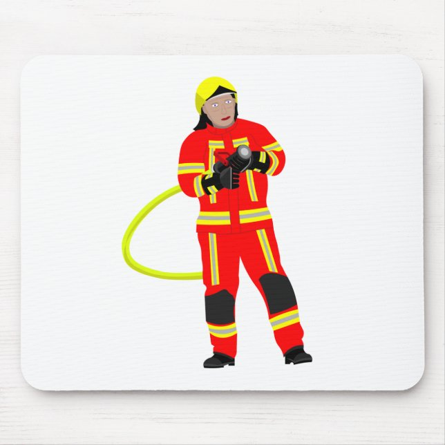 Feuerwehrmann in roter Einsatzkleidung Musmatta (Framsidan)