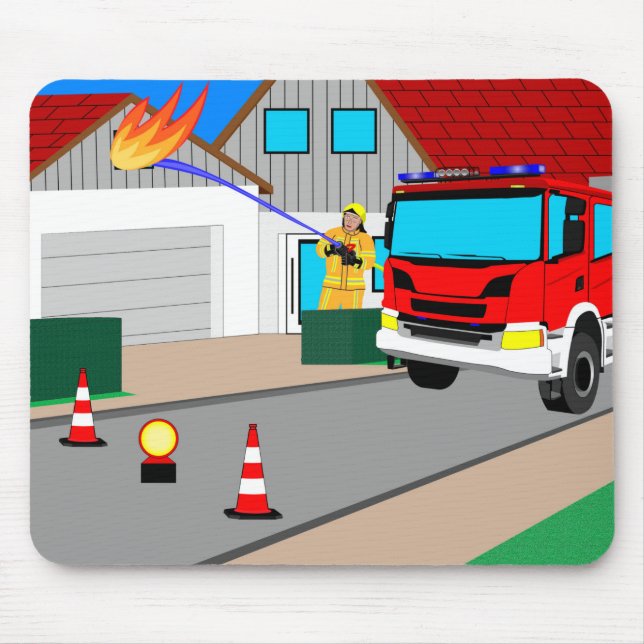 Feuerwehrmann löscht Garagenbrand Mousepad Musmatta (Framsidan)