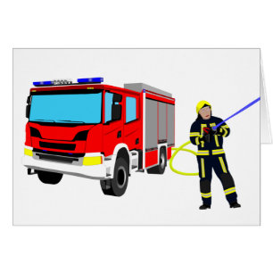 Feuerwehrmann und Löschfahrzeug Hälsningskort