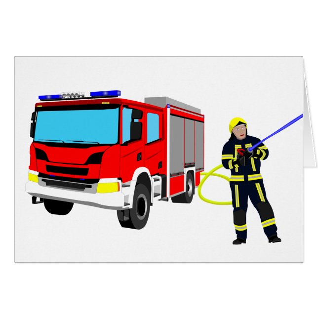 Feuerwehrmann und Löschfahrzeug Hälsningskort (Framsidan Horizontal)