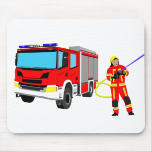 Feuerwehrmann und Löschfahrzeug Mousepad Musmatta