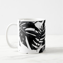 🖤 Feuillage Tropical Noir et Blanc 🌿 Kaffemugg