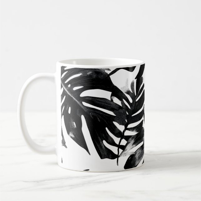 🖤 Feuillage Tropical Noir et Blanc 🌿 Kaffemugg (Vänster)