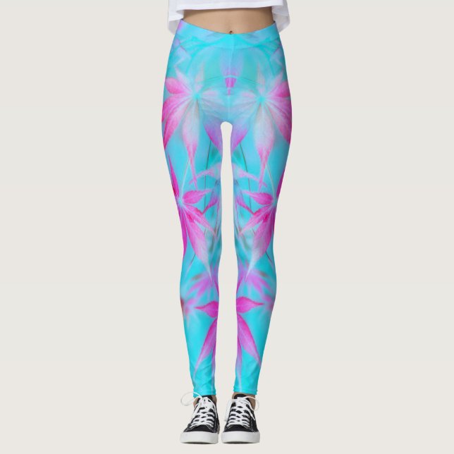 feuille bleue rose leggings (Framsida)