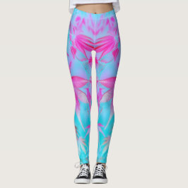 feuille bleue rose leggings