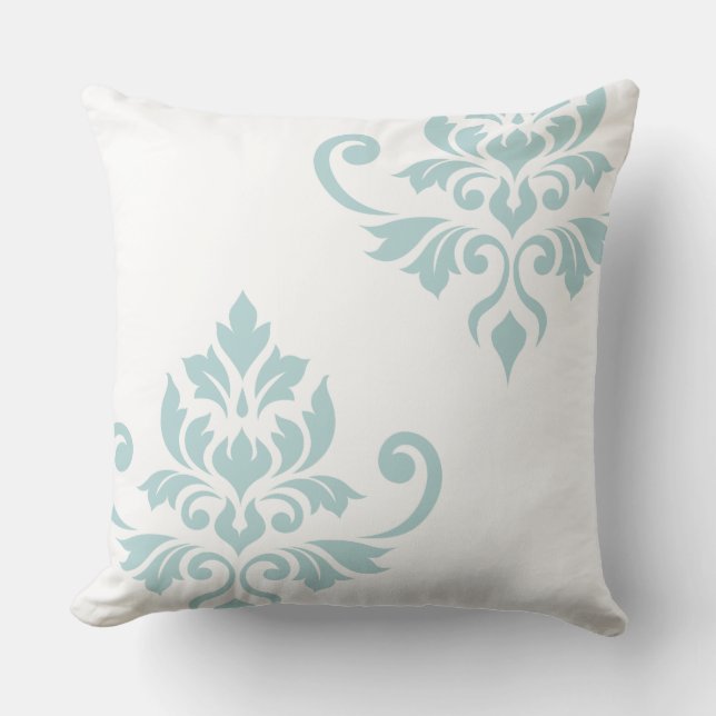 Feuille Damask Art I Anka Egg Blue på White Kudde (Framsida)