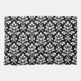 Feuille Damask Big Mönster White på Black Kökshandduk
