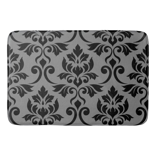 Feuille Damask Lg Mönster Black på Grått Badrumsmatta (Framsidan)