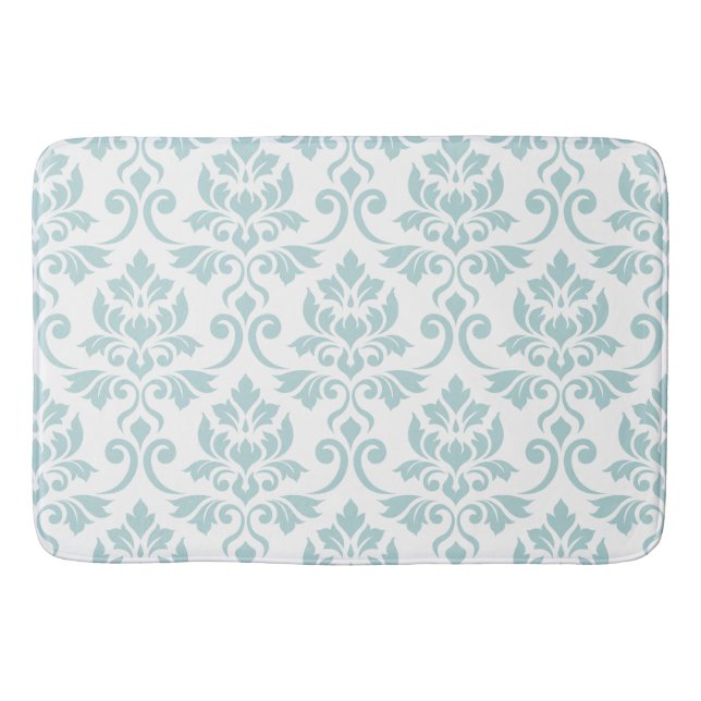 Feuille Damask Pattern Anka Egg Blue på White Badrumsmatta (Framsidan)