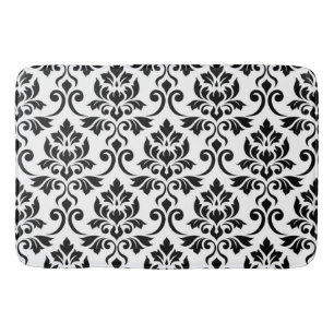 Feuille Damask Pattern Black on White Badrumsmatta
