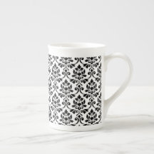 Feuille Damask Pattern Black on White