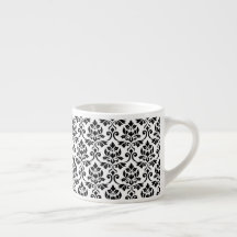 Feuille Damask Pattern Black on White
