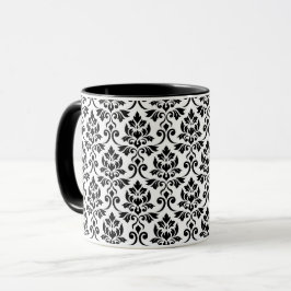 Feuille Damask Pattern Black on White Mugg