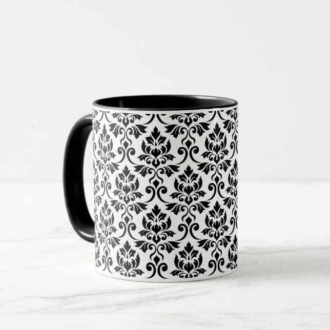 Feuille Damask Pattern Black on White Mugg (Framsida vänster)
