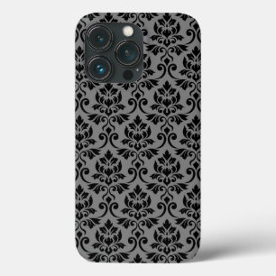 Feuille Damask Pattern Black på Grått