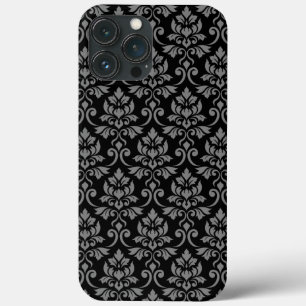 Feuille Damask Pattern Grått på Black