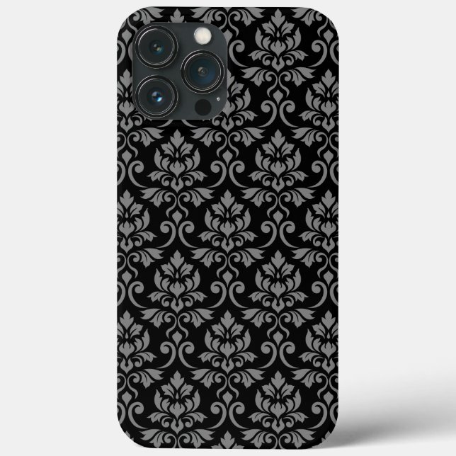 Feuille Damask Pattern Grått på Black (Baksida)