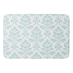 Feuille Damask Pattern Light Teal on White Badrumsmatta