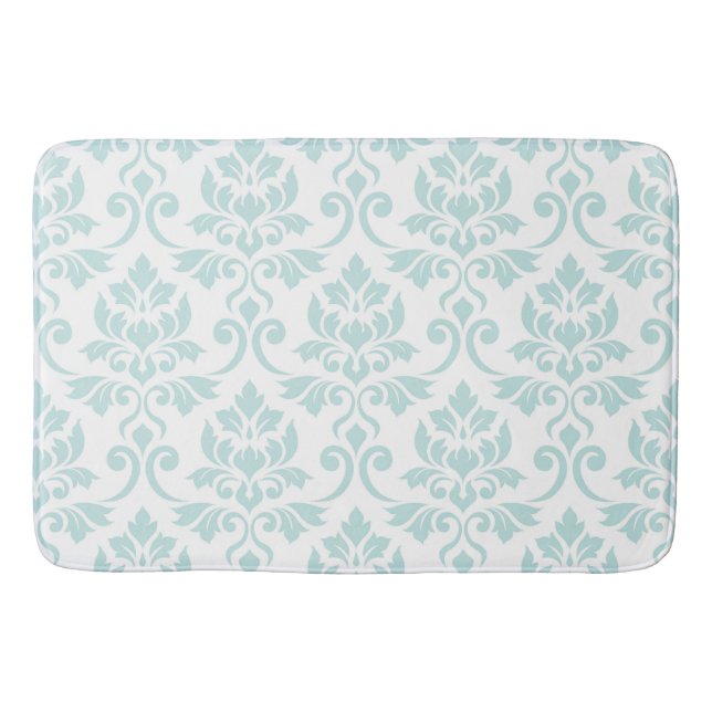 Feuille Damask Pattern Light Teal on White Badrumsmatta (Framsidan)