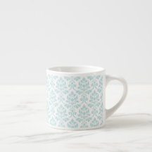 Feuille Damask Pattern Light Teal on White