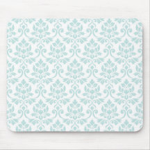 Feuille Damask Pattern Light Teal on White