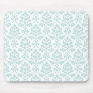 Feuille Damask Pattern Light Teal on White Musmatta