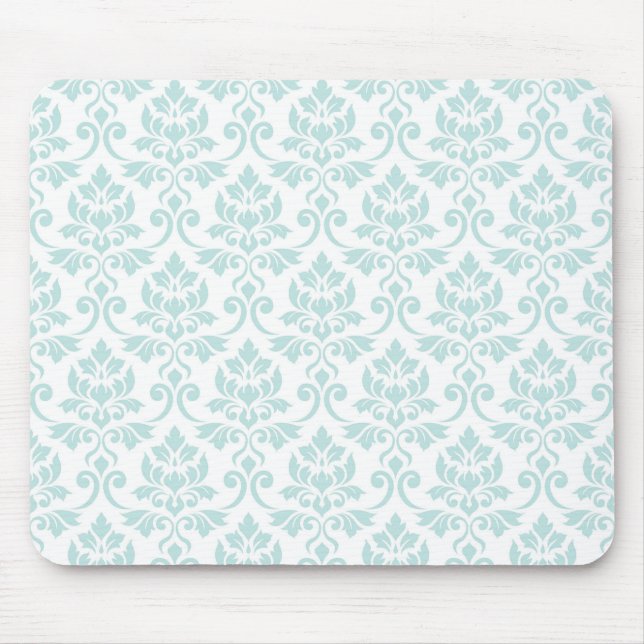 Feuille Damask Pattern Light Teal on White Musmatta (Framsidan)