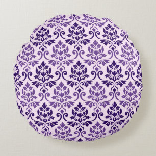 Feuille Damask Pattern Lila på Rosa Rund Kudde