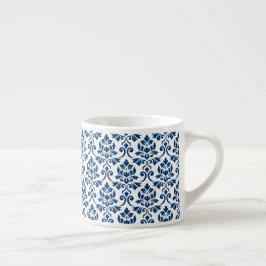 Feuille Damask Pattern Mörk blått på White Espressomugg