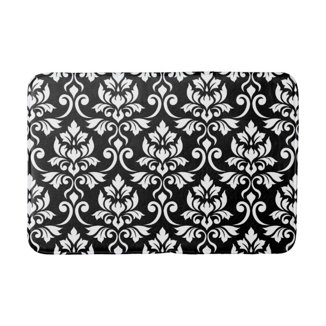 Feuille Damask Pattern White på Black Badrumsmatta (Framsidan)