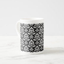 Feuille Damask Pattern White på Black